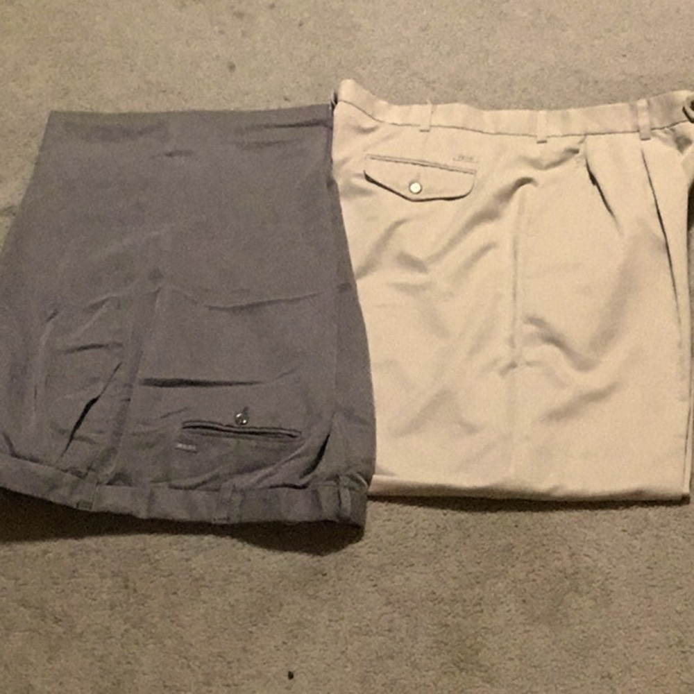 IZOD Men’s Slacks Cuffed Two Pairs 1 Beige Size 42 & 1 Gray Size 42/32
